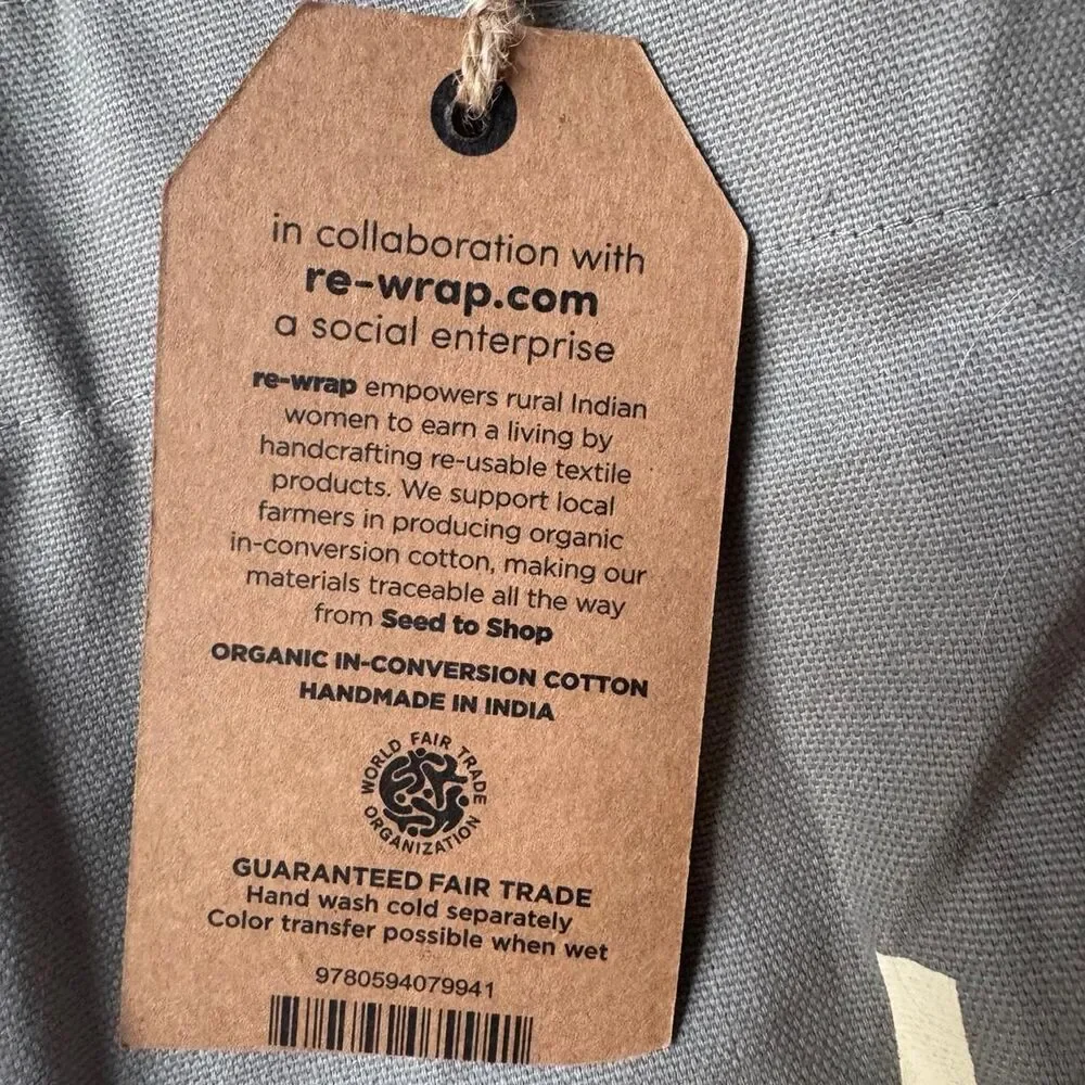 Barnes & Noble Organic Cotton Tote Bag NWT Book Tote Re-Use Fair Trade Gray